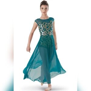 A Quiet Darkness, Weissman Teal & Gold High Slit Costumr Dress